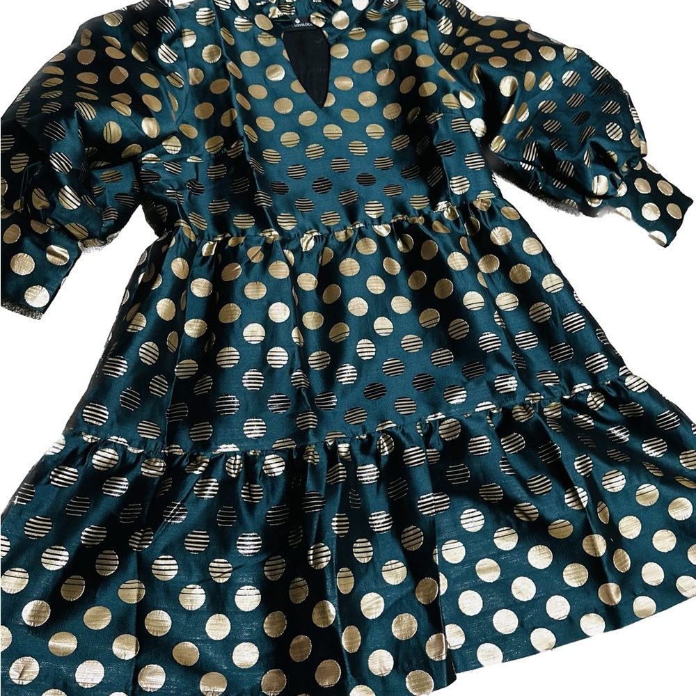 Emily Lovelock Stella Dress in Green, puff sleeve